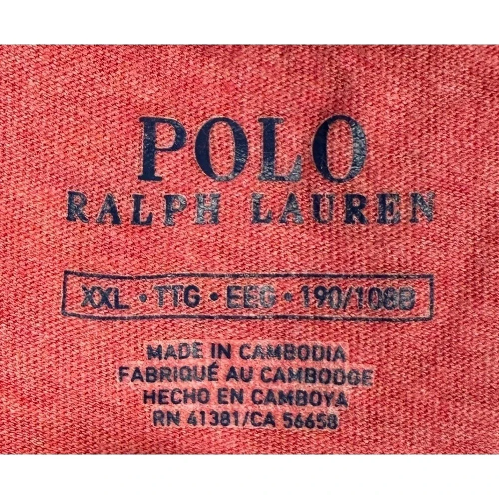 Polo Ralph Lauren T-Shirt Mens 2XL Salmon Pink Crewneck Short Sleeve Tee Pony